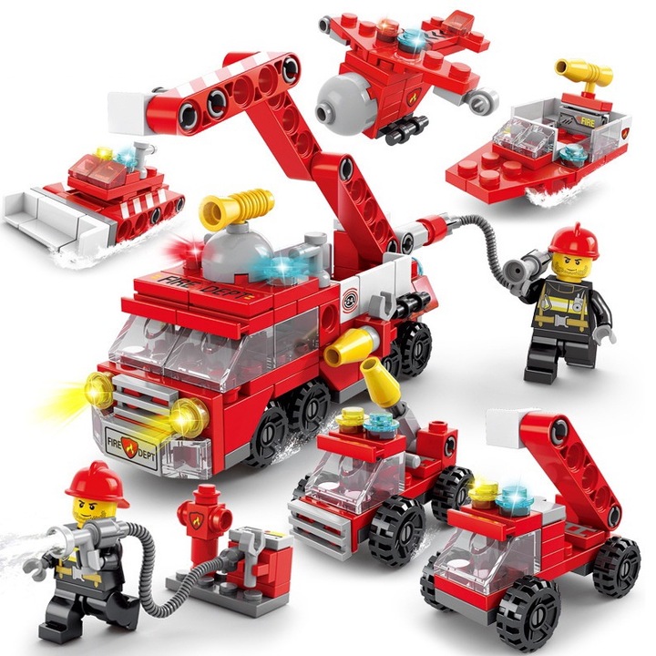 Комплект строителни играчки City Rescue, 142 части, тема пожарна кола, червен, за деца 4-10 години