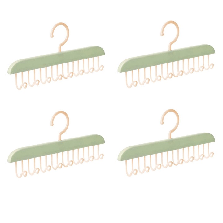 4 umerase, fiecare cu 8 carlige, pivotante 360°, pentru balcon, dulap, 28x14 cm, verde/roz