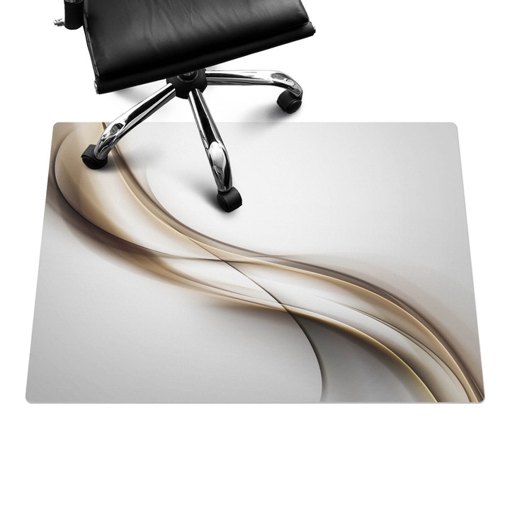 Irodai szék szőnyeg, Wallfluent, Absztrakt hullámok, Fehér, 100x70 cm, 010250310010100006088