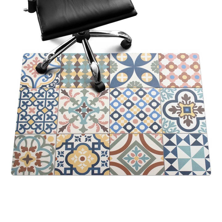 Szék alátét szőnyeg, Wallfluent, Retro csempe minták, Többszínű, 100x70 cm, 010250310010100029650