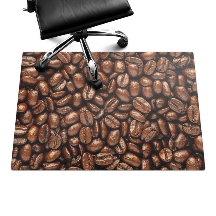 Protectie podea scaun birou, Wallfluent, Boabe de cafea in prim-plan, Maro, 100x70 cm, 010250310010100028041
