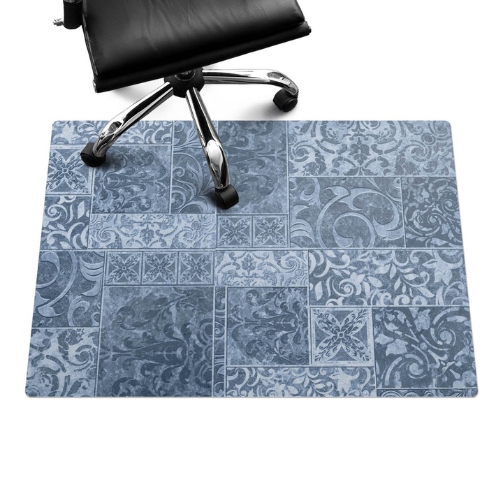 Padlóvédő székalátét, Wallfluent, Díszcsempék, Kék, 100x70 cm, 010250310010100020295