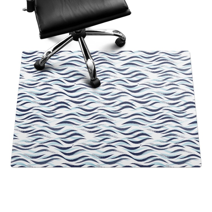 Padlóvédő székalátét, Wallfluent, Hullámos vonalak, Tengerészkék, 100x70 cm, 010250310010100033371