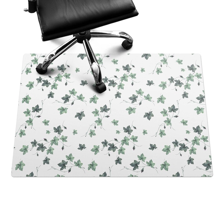 Irodai szék szőnyeg, Wallfluent, Ivy levelek fehér, Zöld, 100x70 cm, 010250310010100033423