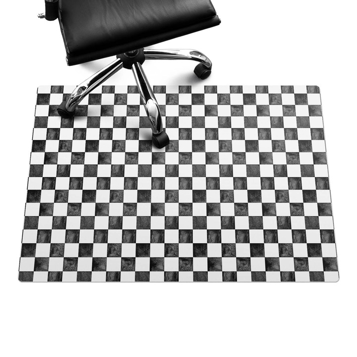 Íróasztal szék alátét, Wallfluent, Vintage sakktábla, Fekete és fehér, 100x70 cm, 010250310010100033461