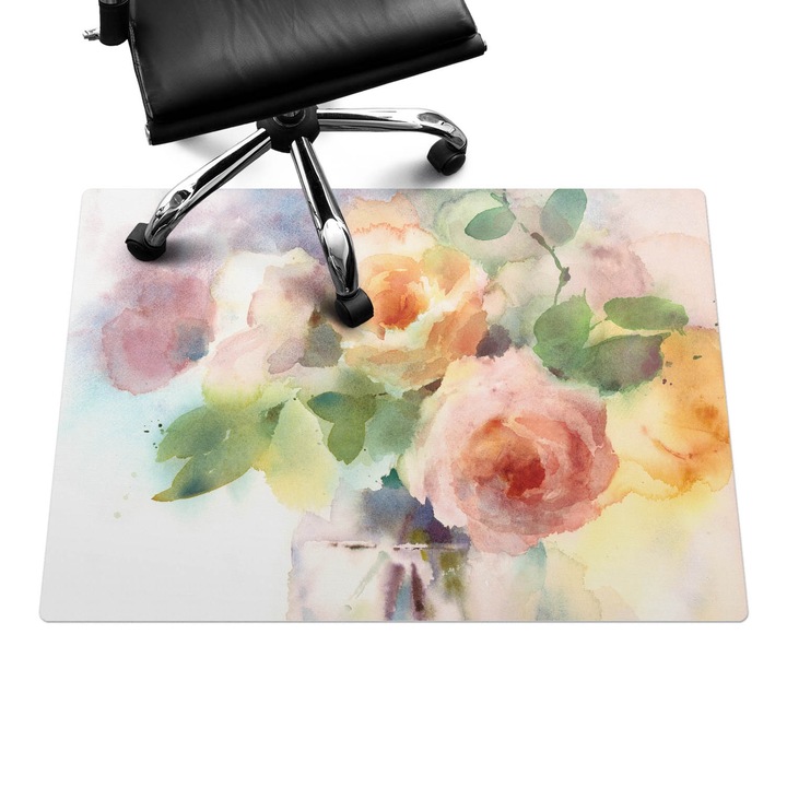 Szék alátét szőnyeg, Wallfluent, Akvarell virágok, Rózsaszín, 100x70 cm, 010250310010100074587