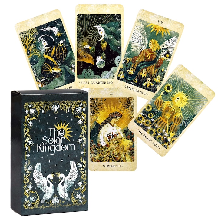 Set 78 carti tarot, model The Solar Kingdom, dimensiune mini si portabil, multicolor, 10x6cm