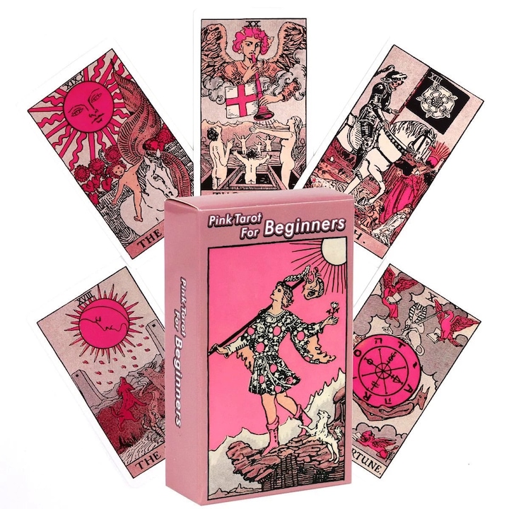 Set 78 carti tarot, model Pink Tarot, dimensiune mini si portabil, multicolor, 10x6cm