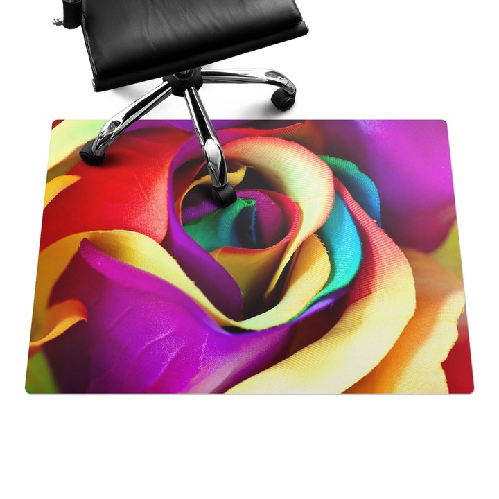 Protectie podea scaun birou, Wallfluent, Floare colorata curcubeu, Multicolor, 100x70 cm, 010250310010100074998