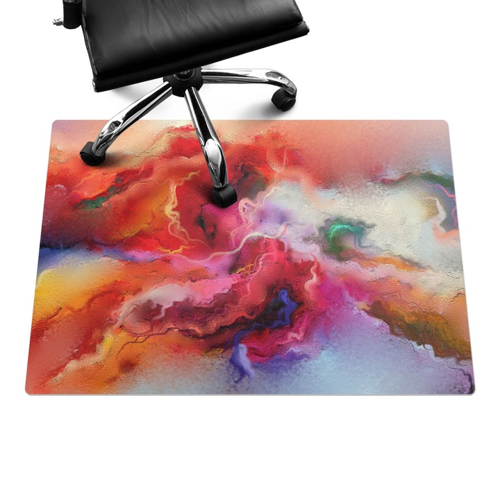 Protectie podea birou, Wallfluent, Furtuna abstracta de culori, Rosu, 100x70 cm, 010250310010100074649