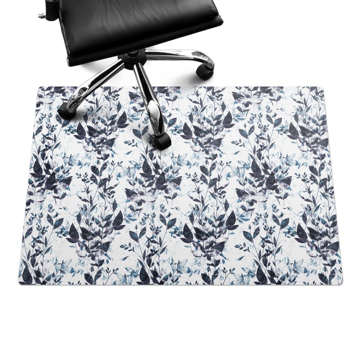 Szék alátét szőnyeg, Wallfluent, Vintage virágmintás, Fekete és fehér, 100x70 cm, 010250310010100057245