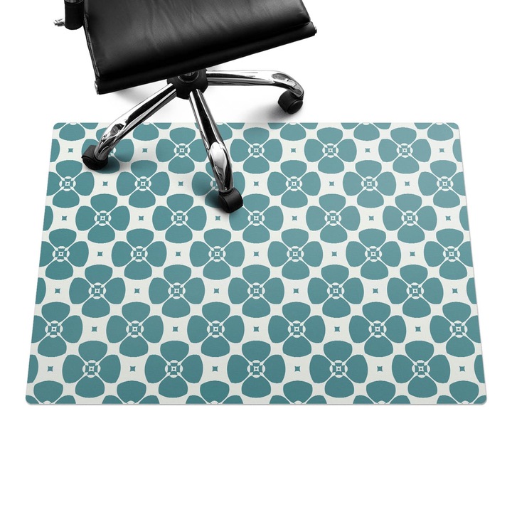 Covoras pentru protectie pardosea, Wallfluent, Model retro floral, Turcoaz, 100x70 cm, 010250310010100033496