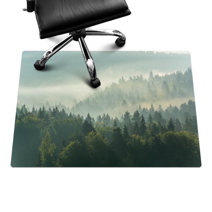 Szék szőnyeg, Wallfluent, Ködös erdő hajnalban, Zöld, 100x70 cm, 010250310010100075854