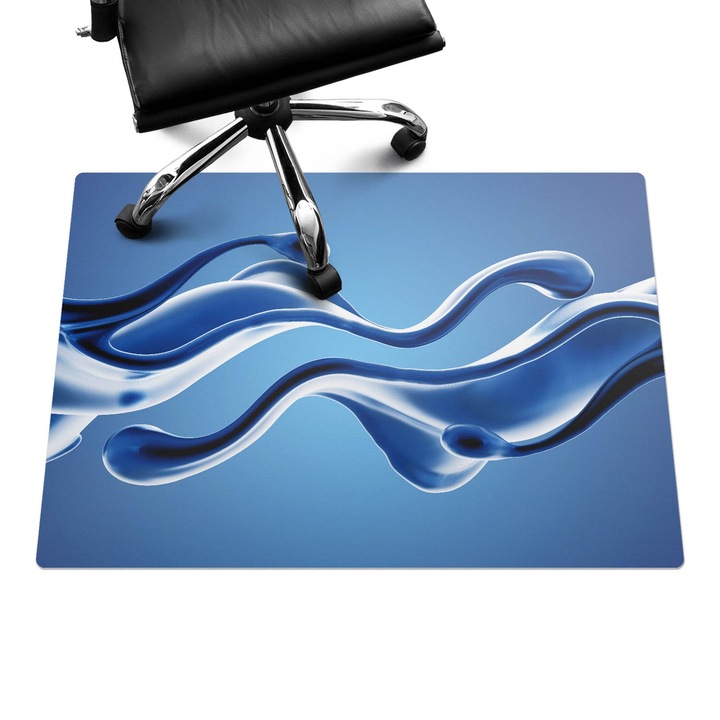 Irodai szék szőnyeg, Wallfluent, Absztrakt hullámok, Kék, 100x70 cm, 010250310010100075350
