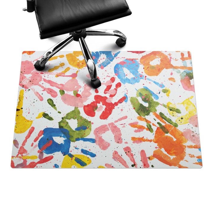 Padlóvédő székalátét, Wallfluent, Színes kézlenyomatok, Többszínű, 100x70 cm, 010250310010100075134