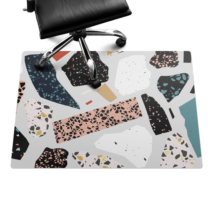 Szék alátét szőnyeg, Wallfluent, Absztrakt mozaik, Szürke, 100x70 cm, 010250310010100077404