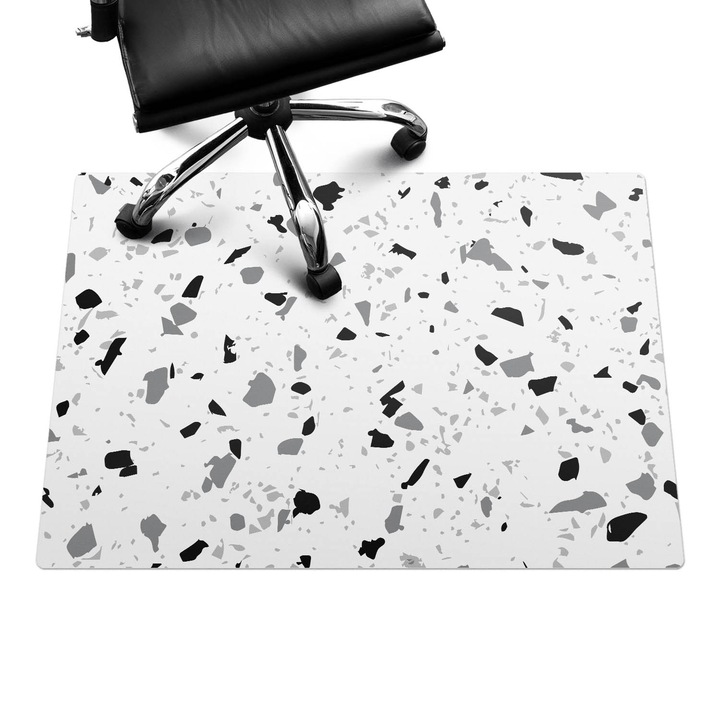 Íróasztal szék alátét, Wallfluent, Terrazzo absztrakció, Fekete és fehér, 100x70 cm, 010250310010100077420