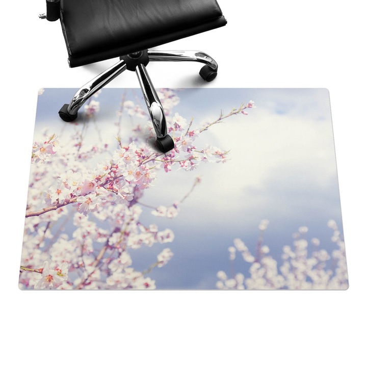 Íróasztal szék alátét, Wallfluent, Tavaszi virágok, Fehér, 100x70 cm, 010250310010100077378