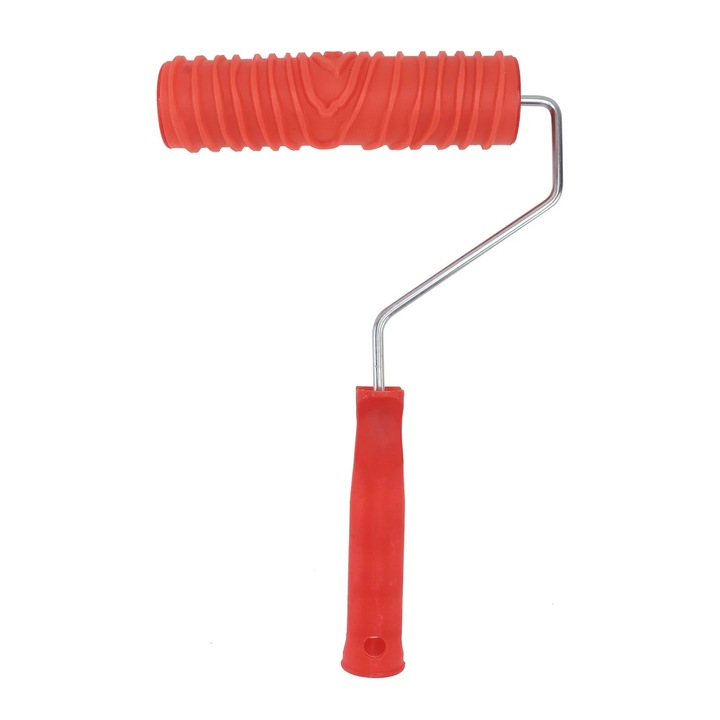 Rola de vopsit DIY, 7 inch, model texturat lemn, manere din plastic, rosie