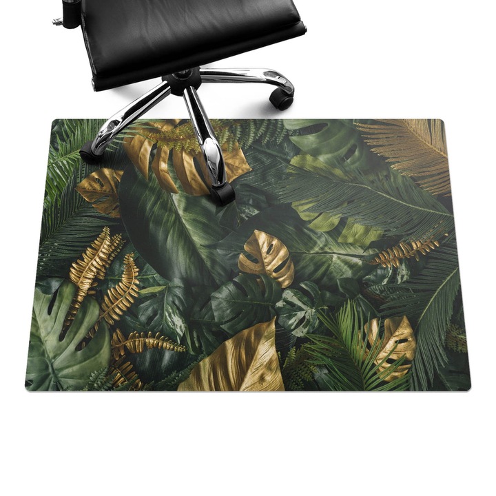 Íróasztal szék alátét, Wallfluent, Trópusi levelek, Zöld, 100x70 cm, 010250310010100088555
