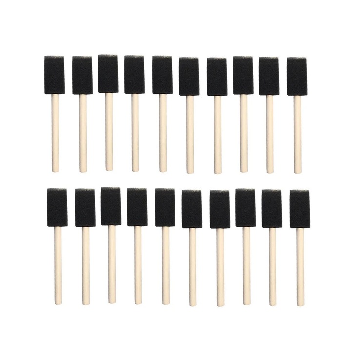 Set 24 pensule din spuma cu maner din lemn, 1 inch, pentru vopsele, nuanta neagra, 15x2.5x1.5cm
