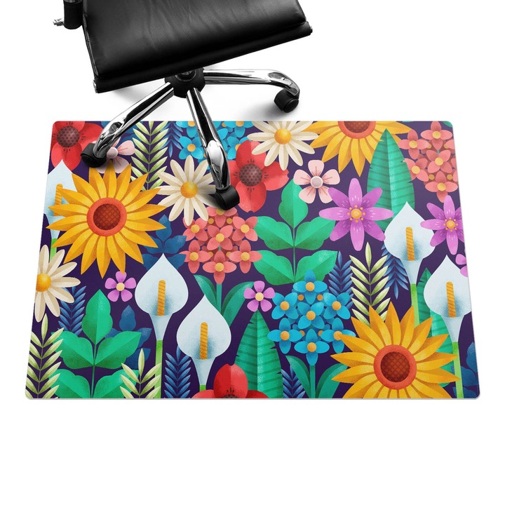 Protectie podea scaun, Wallfluent, Model retro floral, Multicolor, 100x70 cm, 010250310010100273935