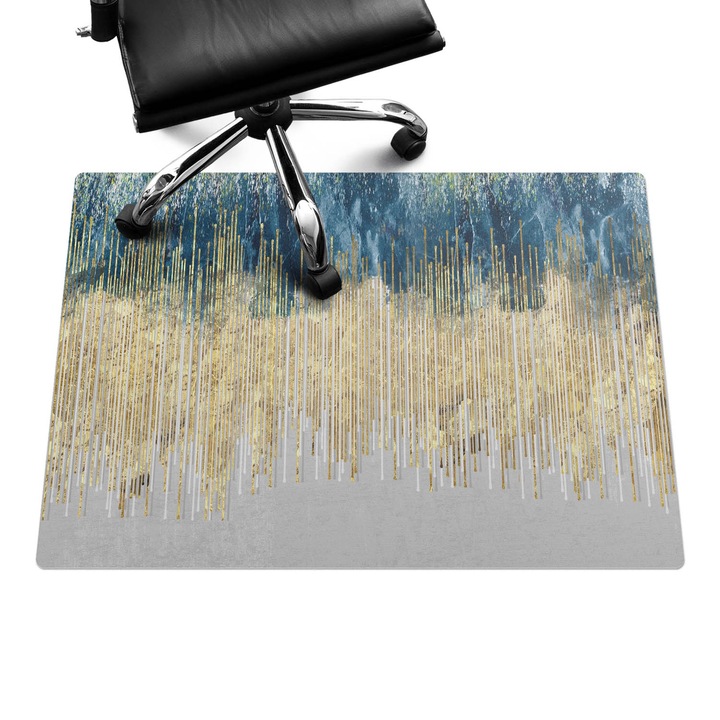 Íróasztal szék alátét, Wallfluent, Függőleges absztrakciós vonalak, Kék, 100x70 cm, 010250310010100088319