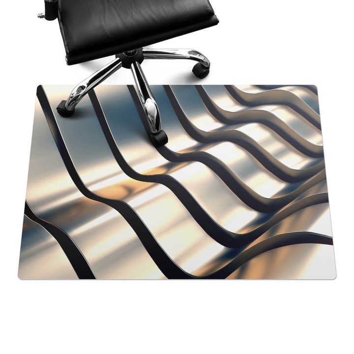 Covoras pentru scaune, Wallfluent, Linii ondulate de metal, Bej, 100x70 cm, 010250310010100273910