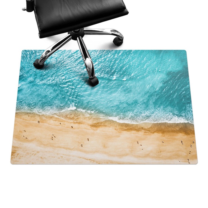 Íróasztal szék alátét, Wallfluent, Tengerpart és hullámok madártávlatból, Türkiz, 100x70 cm, 010250310010100088592
