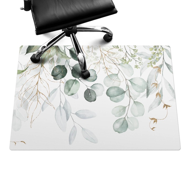 Íróasztal szék alátét, Wallfluent, Akvarell gally levelek, Zöld, 100x70 cm, 010250310010100088308
