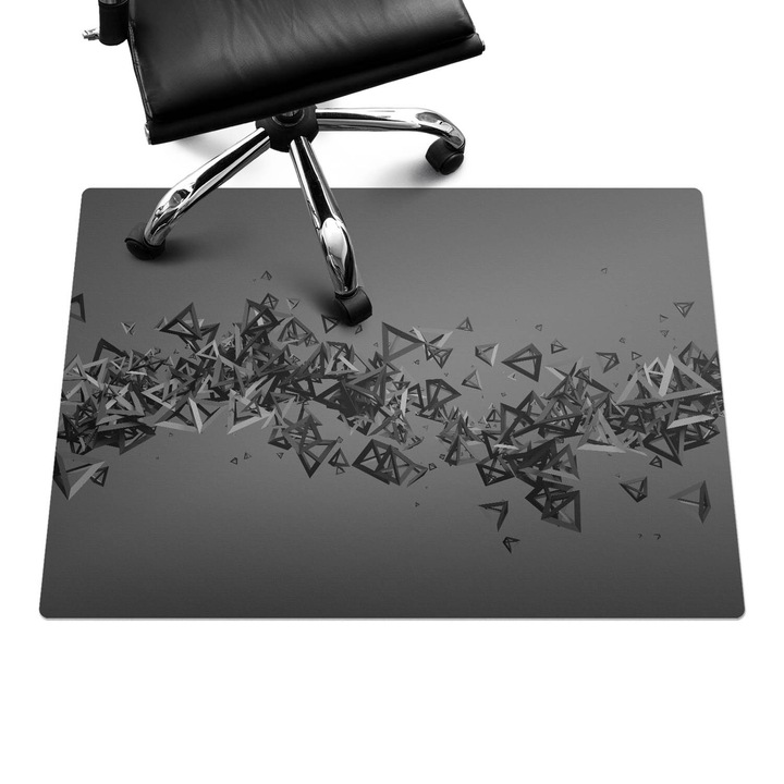 Padlóvédő székalátét, Wallfluent, Háromszög alakú káosz, Fekete és fehér, 100x70 cm, 010250310010100274694