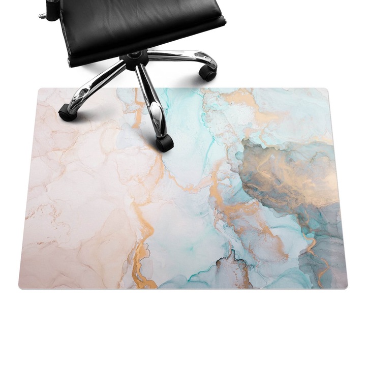 Covoras pentru protectie pardosea, Wallfluent, Marmura abstracta, Turcoaz, 100x70 cm, 010250310010100088551