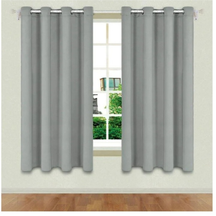 Set doua draperii decorative, pentru fereastra, cu inele, poliester, gri, 140x140cm