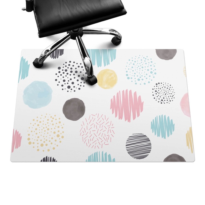 Székalátét, Wallfluent, Színes körök és minták, Fehér, 100x70 cm, 010250310010100088519