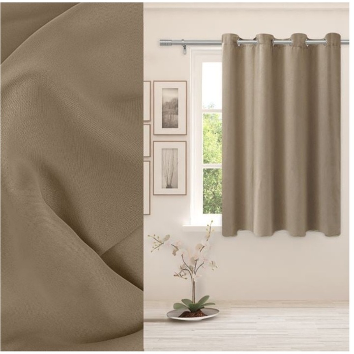 Draperie decorativa, pentru fereastra, cu inele, poliester, maro taupe, 140x140cm
