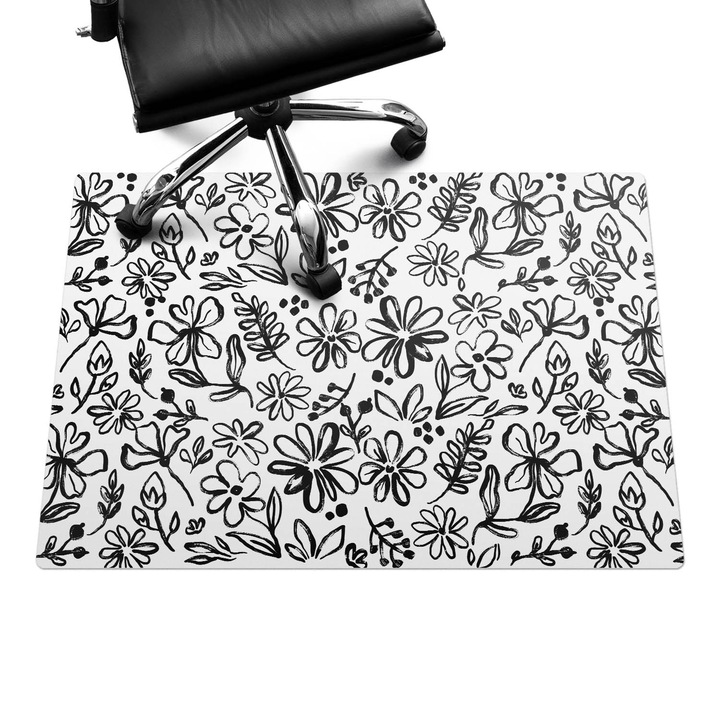 Szék szőnyeg, Wallfluent, Virágos vázlat, Fekete és fehér, 100x70 cm, 010250310010100282537