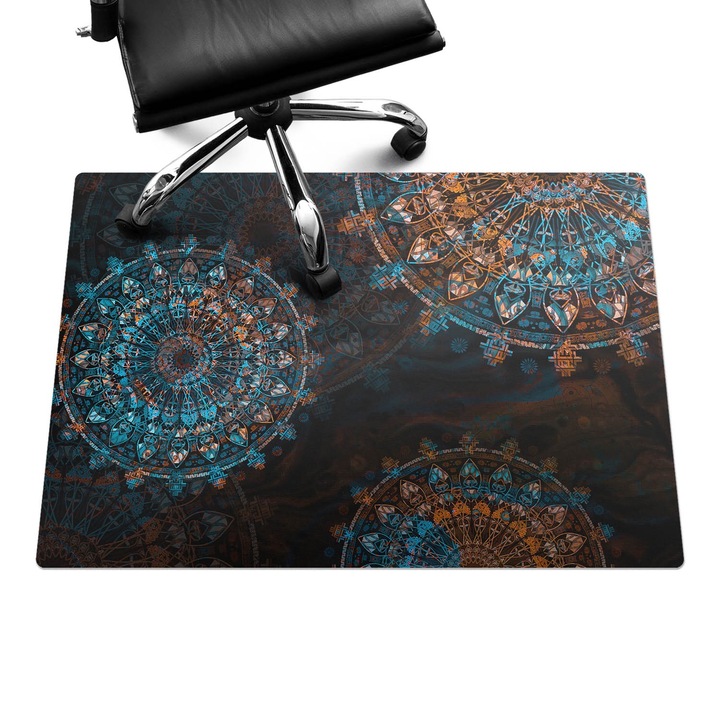 Szék szőnyeg, Wallfluent, Geometrikus mandalák, Fekete, 100x70 cm, 010250310010100088476