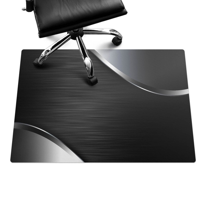 Szék alátét szőnyeg, Wallfluent, Fémes hullámok, Fekete, 100x70 cm, 010250310010100274603
