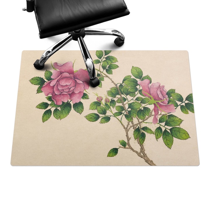 Covoras pentru protectie pardosea, Wallfluent, Buchet de trandafiri retro, Bej, 100x70 cm, 010250310010100282721