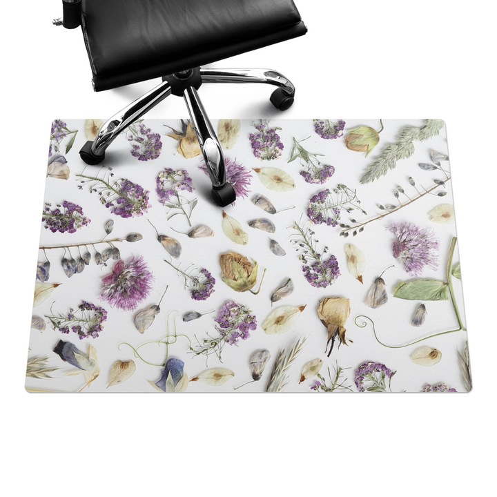 Szék szőnyeg, Wallfluent, Szárított virágok puzzle, Fehér, 100x70 cm, 010250310010100282735
