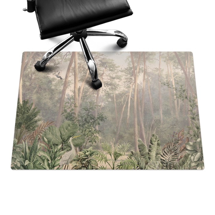 Íróasztal szék alátét, Wallfluent, Erdei panoráma, Zöld, 100x70 cm, 010250310010100282767