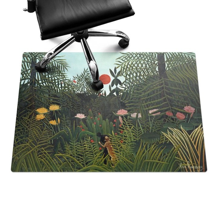 Íróasztal szék alátét, Wallfluent, Dzsungel naplementekor, Zöld, 100x70 cm, 010250310010100282724