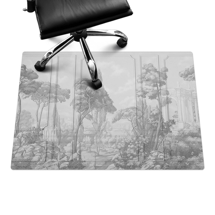 Irodai szék szőnyeg, Wallfluent, Táj fákkal, Szürke, 100x70 cm, 010250310010100282725