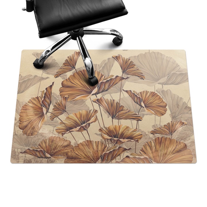 Padlóvédő székalátét, Wallfluent, Virágok szépia színben, Barna, 100x70 cm, 010250310010100282782