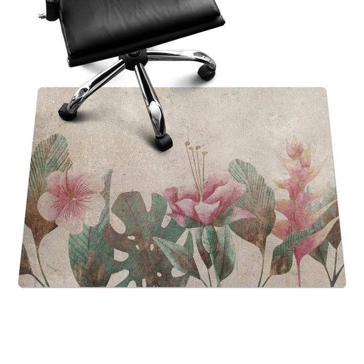 Padlóvédő székalátét, Wallfluent, Vintage virágmintás, Bézs, 100x70 cm, 010250310010100282745