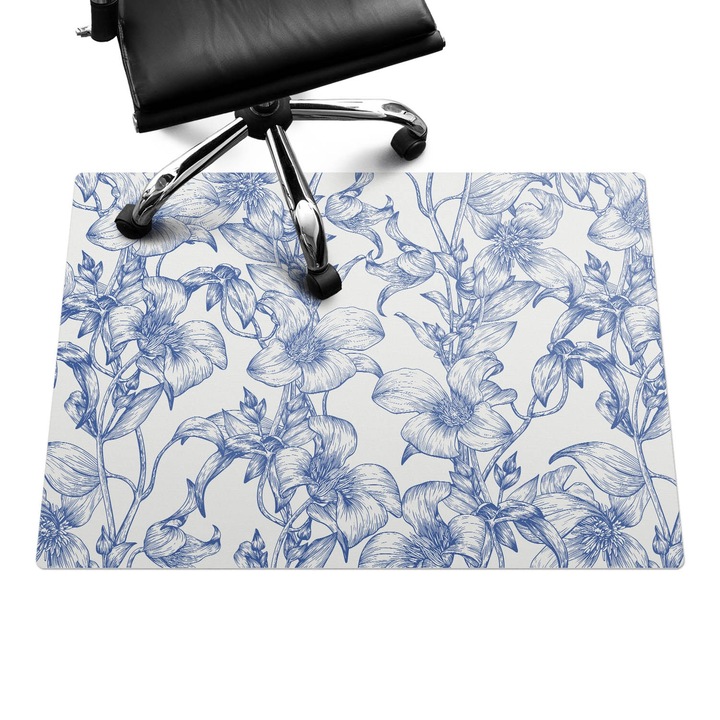 Szék szőnyeg, Wallfluent, Szőlő virágmintás, Kék, 100x70 cm, 010250310010100282747