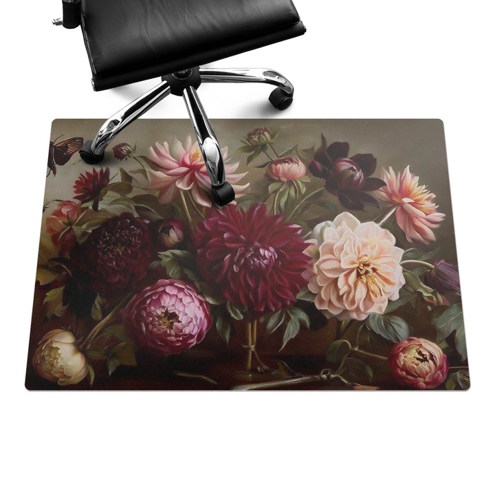 Protectie podea scaun birou, Wallfluent, Buchet de flori, Visiniu multicolor, 100x70 cm, 010250310010100282730