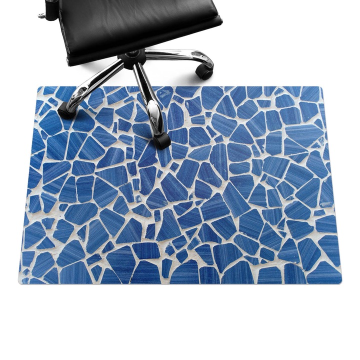 Covoras pentru protectie pardosea, Wallfluent, Mozaic din fragmente, Albastru, 100x70 cm, 010250310010100282827