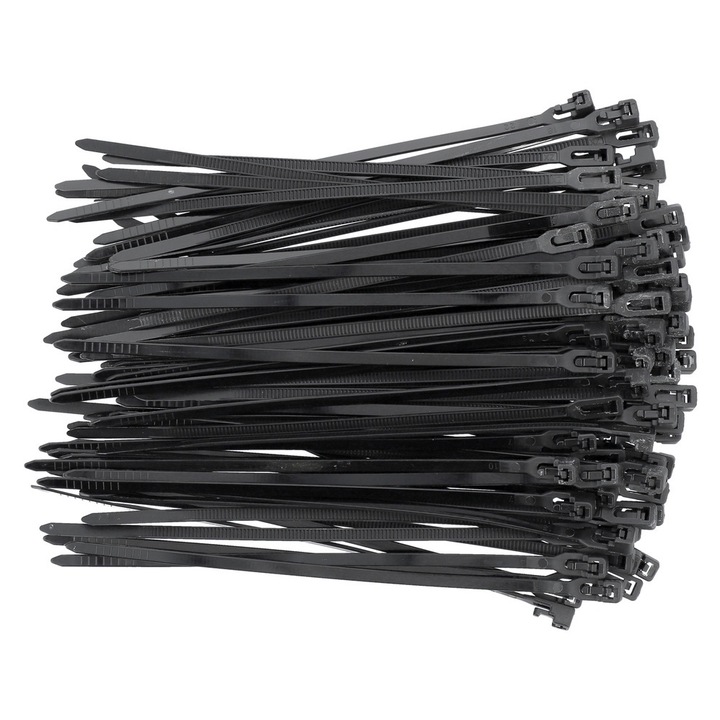 YATO Set 100 coliere negre, de plastic, dimensiune 4.8X200 mm