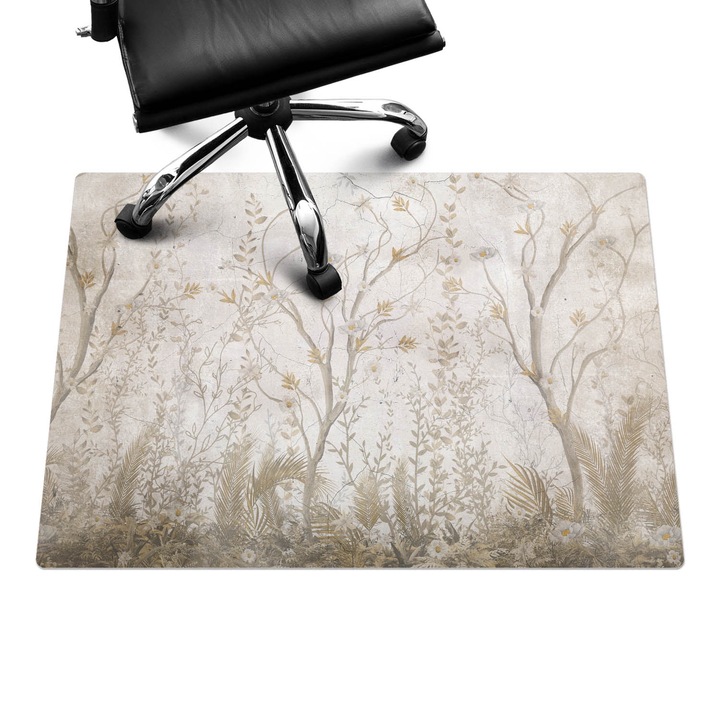 Íróasztal szék alátét, Wallfluent, Finom növényi minták, Bézs, 100x70 cm, 010250310010100282773